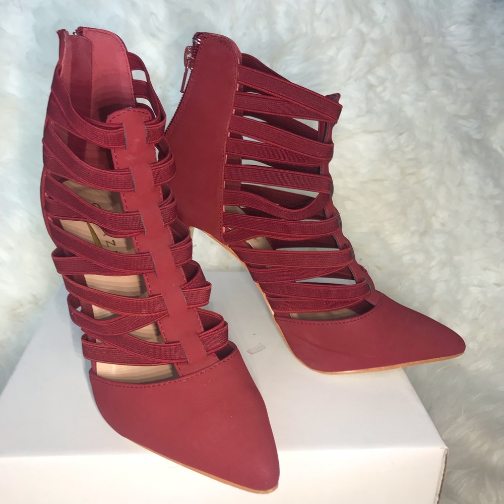 Maroon caged heels